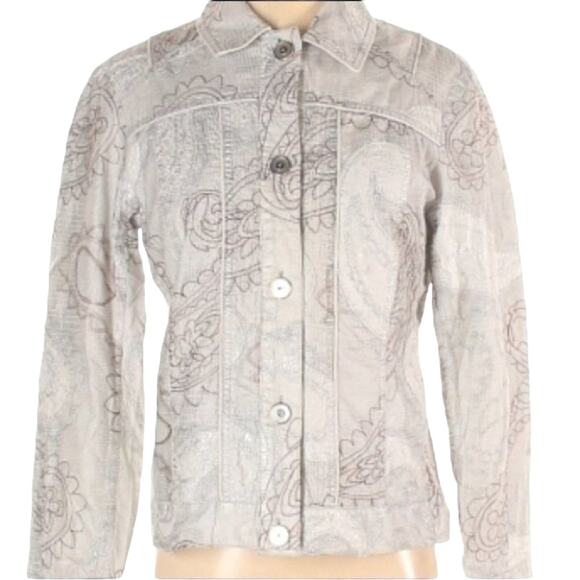 Chicos Paisley Cotton Silver Button Blazer Shiny 0 Small Medium Career - Picture 8 of 10